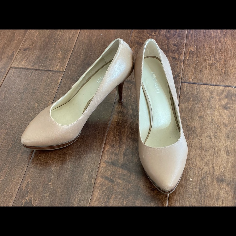 Nine West Nude Pumps with Stacked Wood Heel